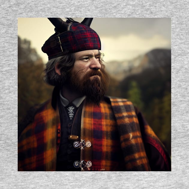 Scottish Highlander in Clan Tartan by Grassroots Green